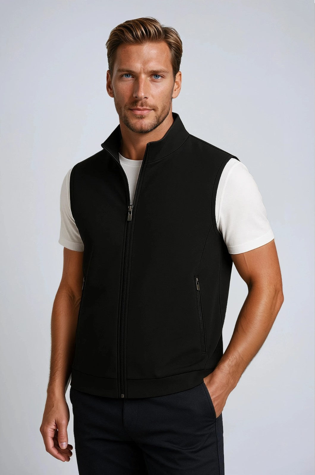 Casual Staande Collar Vest met Zip - Black