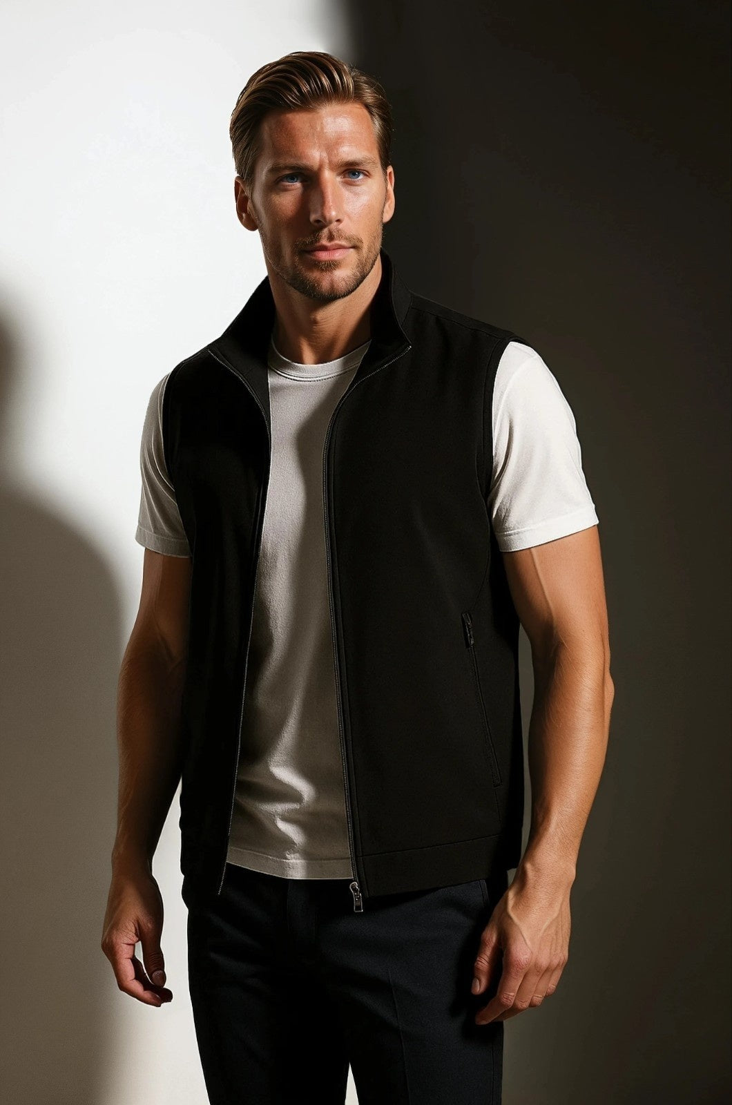 Casual Staande Collar Vest met Zip - Black