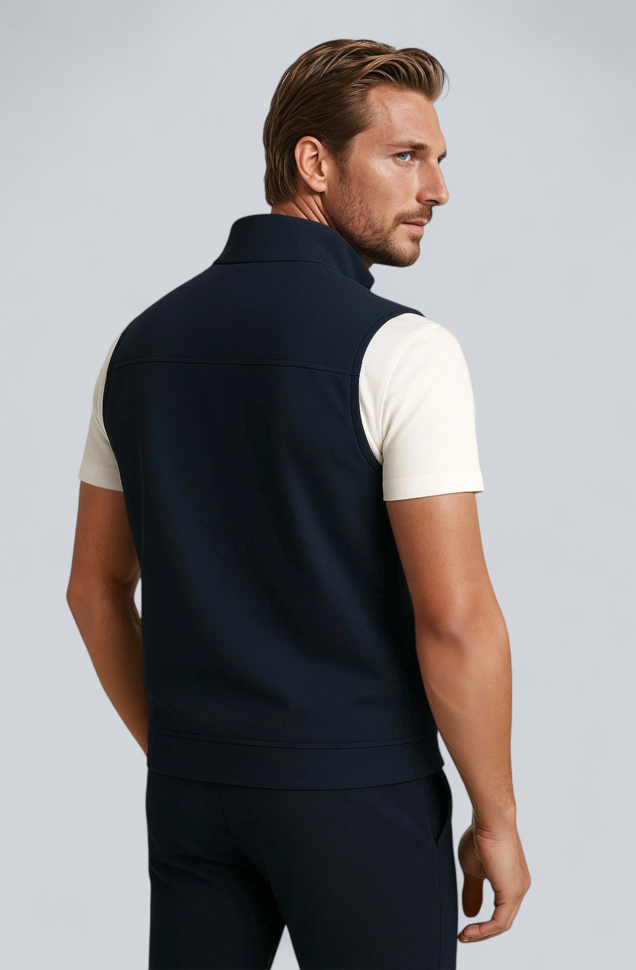Casual Staande Collar Vest met Zip - Navy Blue