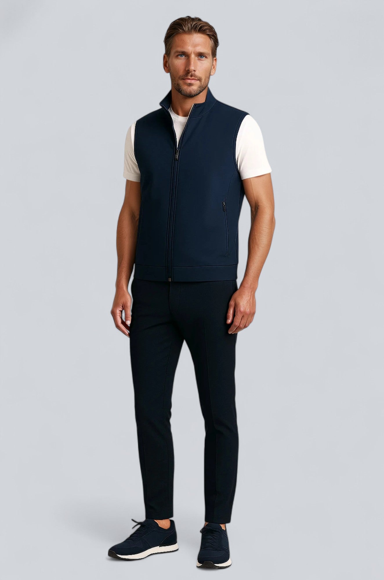 Casual Staande Collar Vest met Zip - Navy Blue