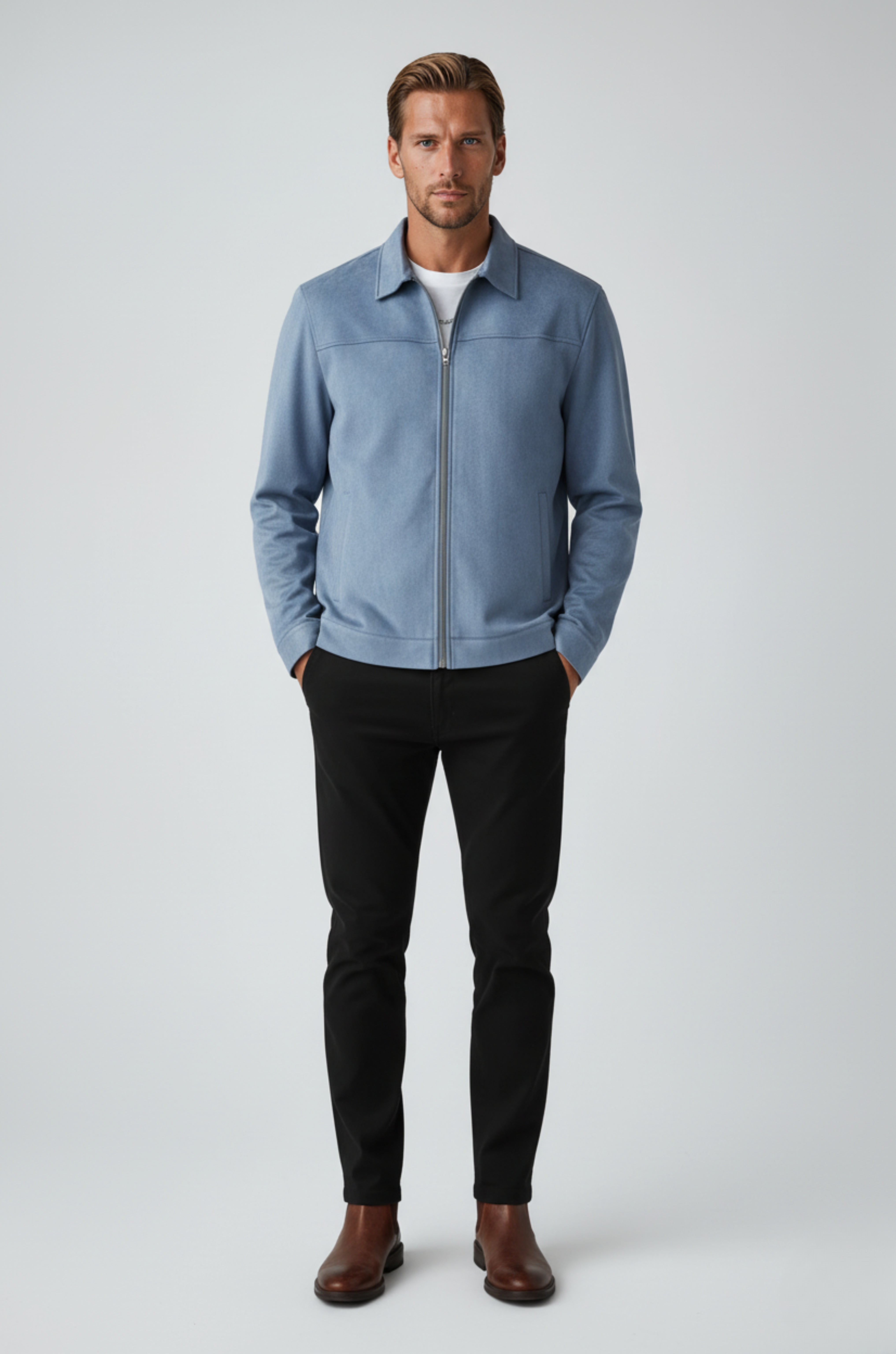 Dusty Blue Suède Jacket voor Men's