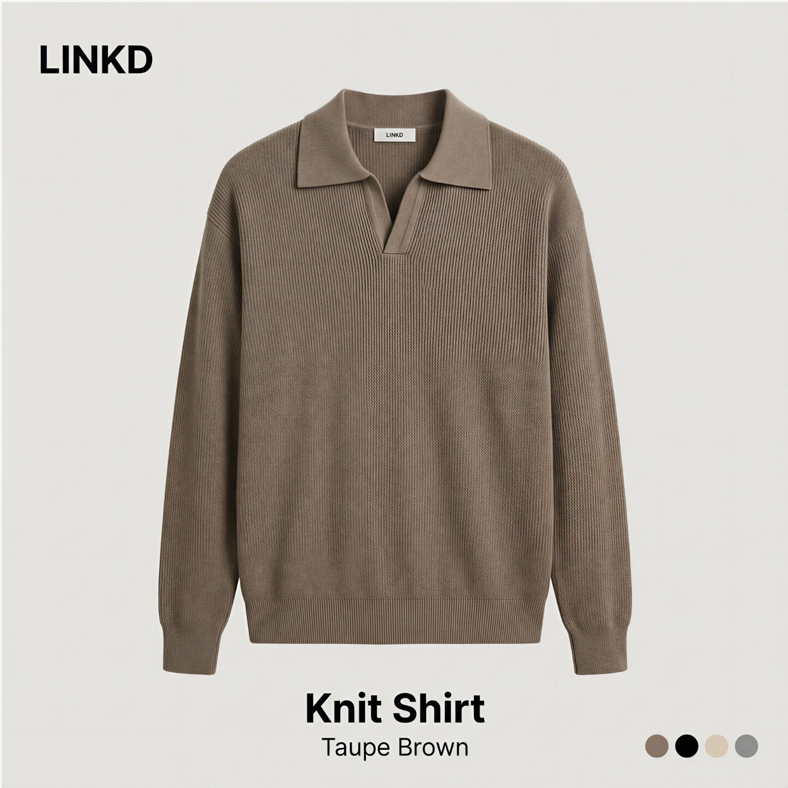Men's Long Sleeve Knit Shirt met Lapel Collar