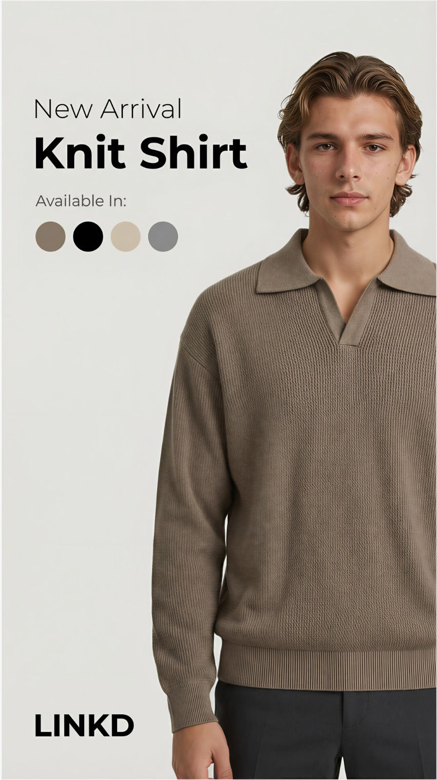 Men's Long Sleeve Knit Shirt met Lapel Collar