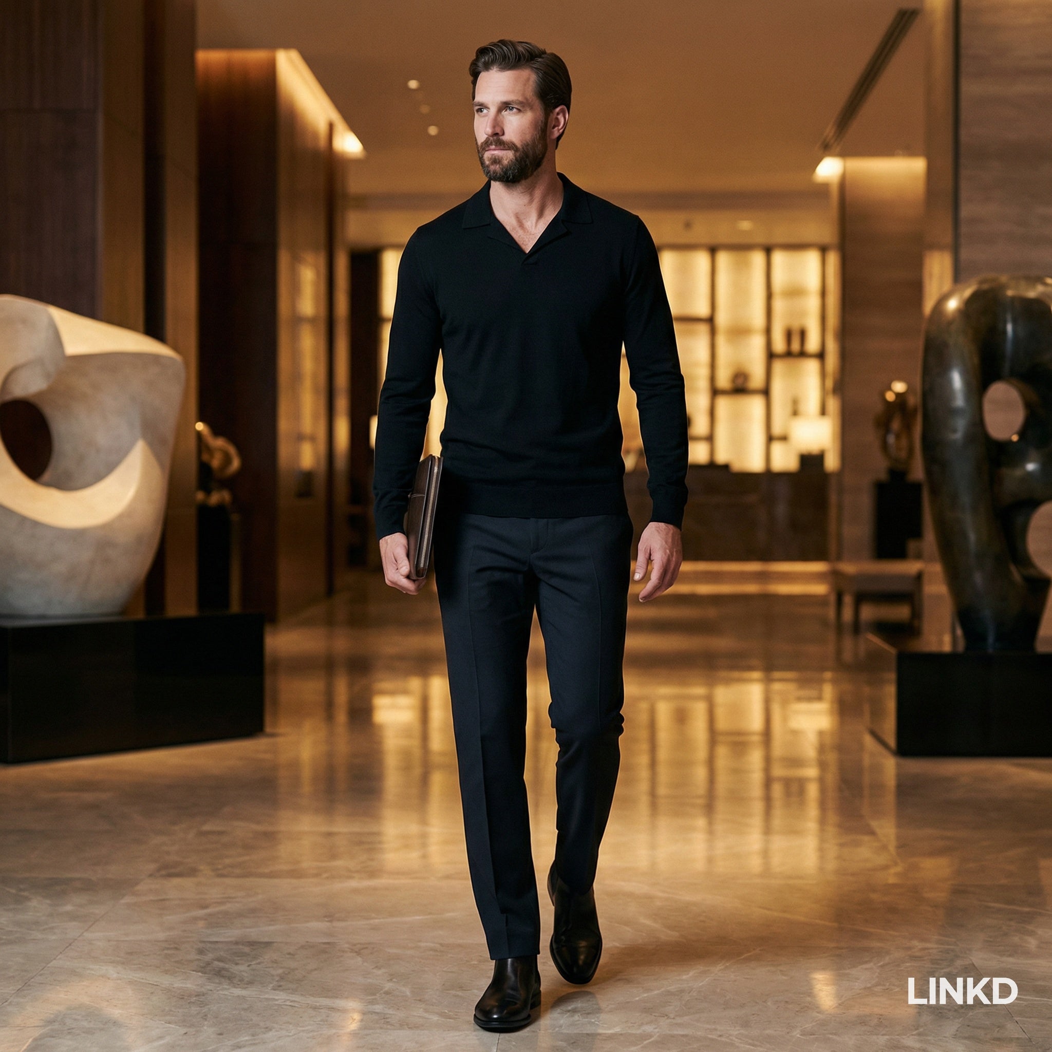 Men's Long Sleeve Knit Shirt met Lapel Collar