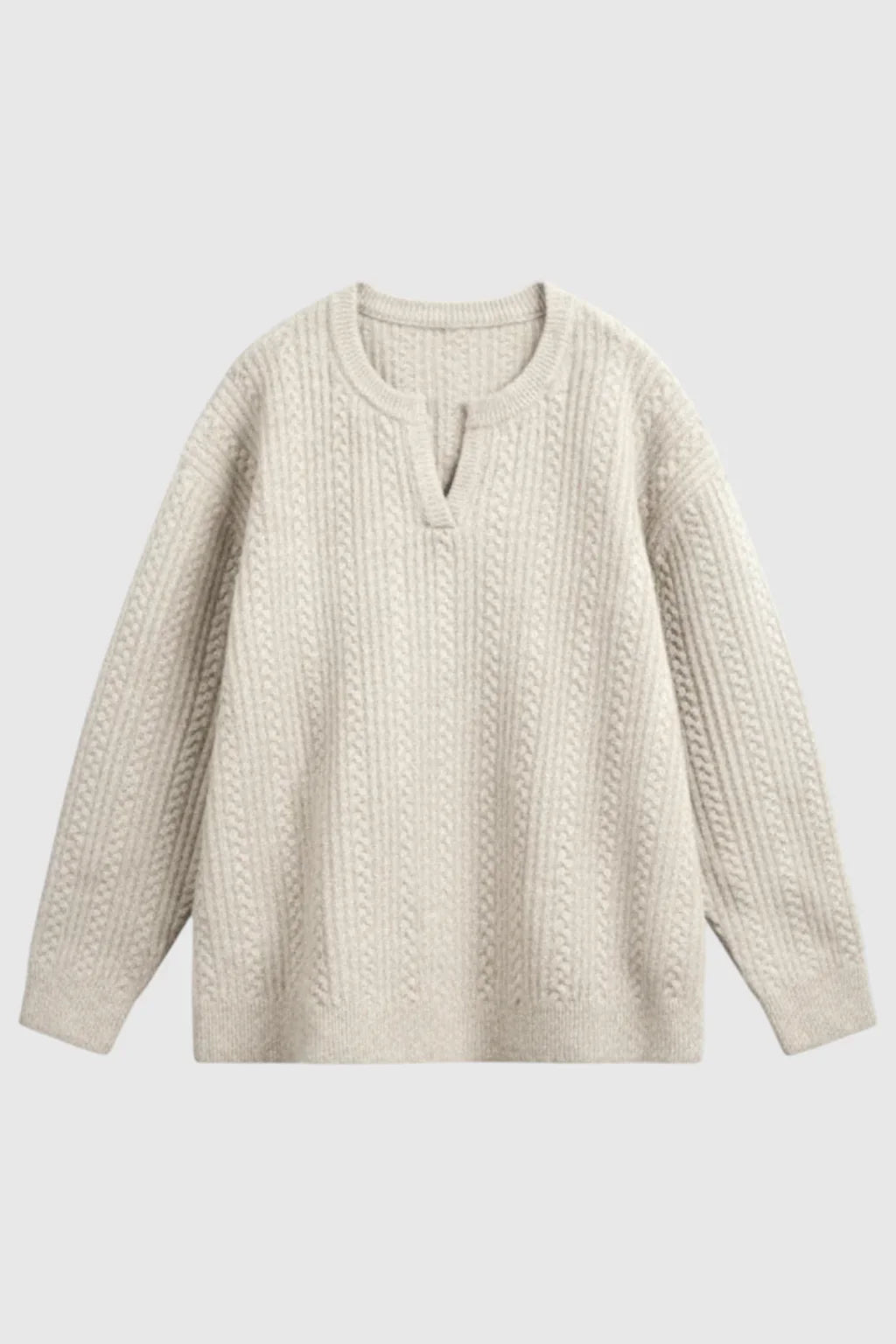 Men's Cable Knit Sweater met Klein V-Hals - Oatmeal