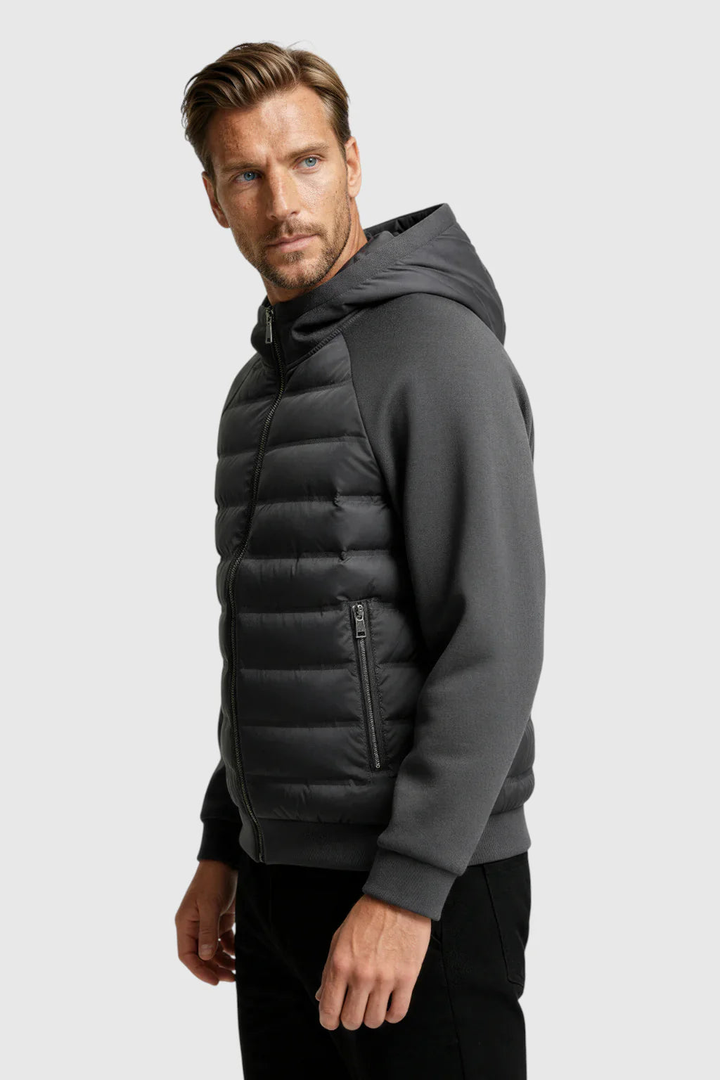 Loose Fit Donsjack met Capuchon - Charcoal Gray