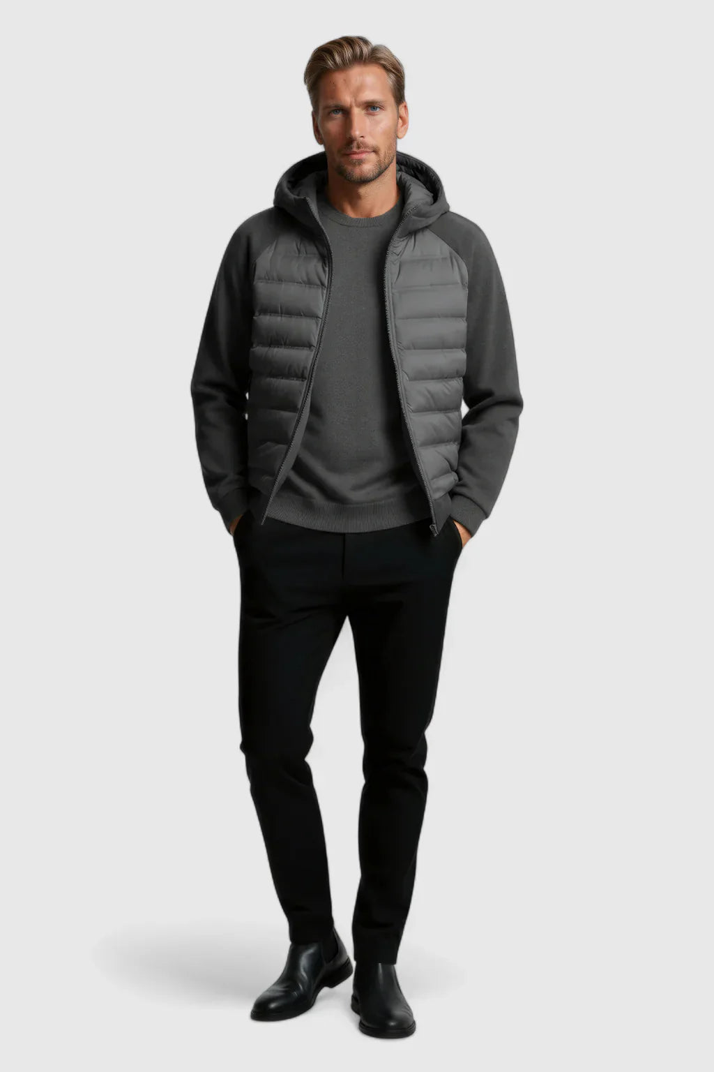 Loose Fit Donsjack met Capuchon - Charcoal Gray