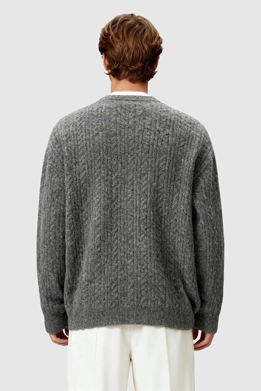 Men's Cable Knit Sweater met Klein V-Hals - Grey