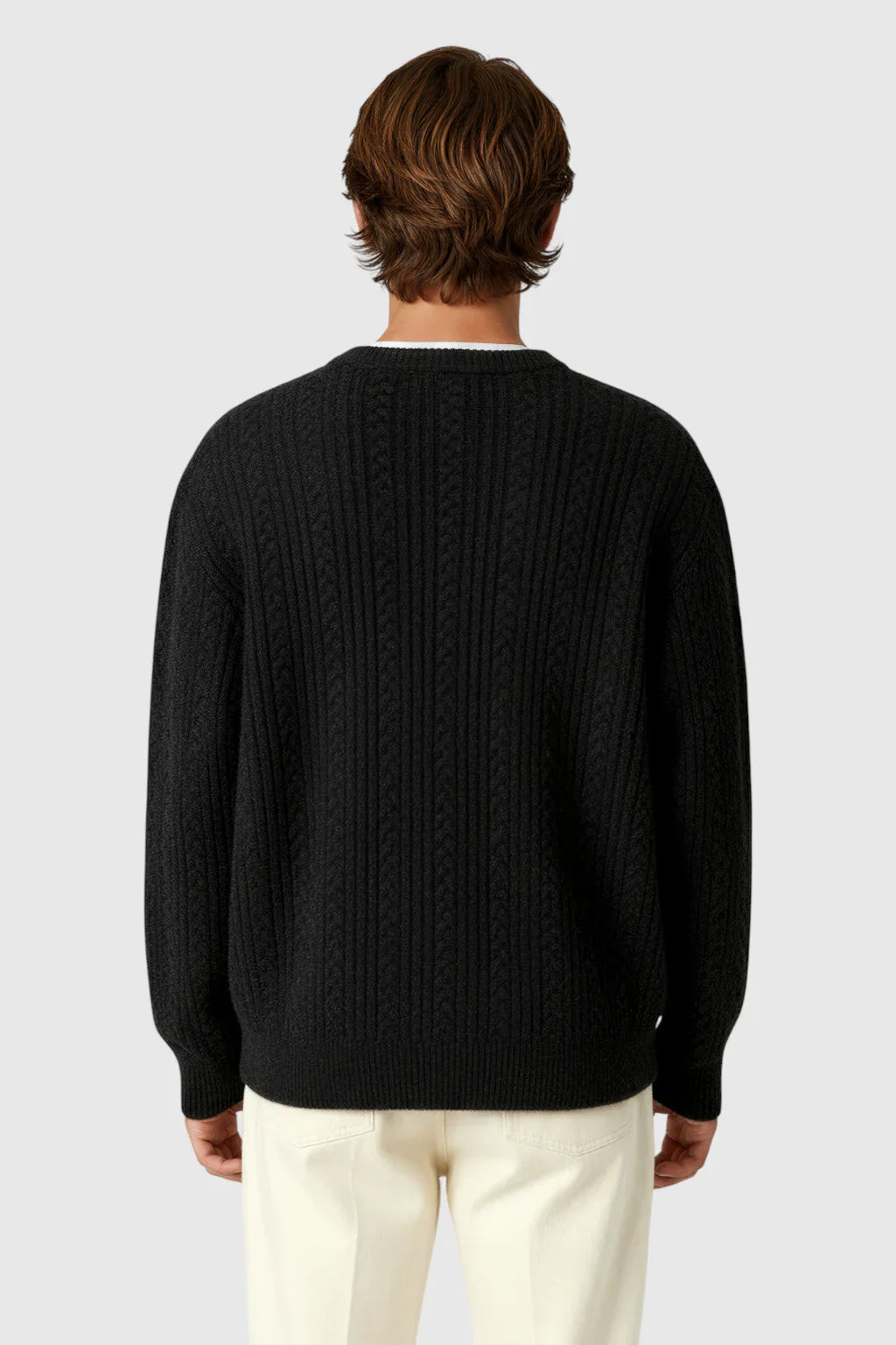 Men's Cable Knit Sweater met Klein V-Hals - Black