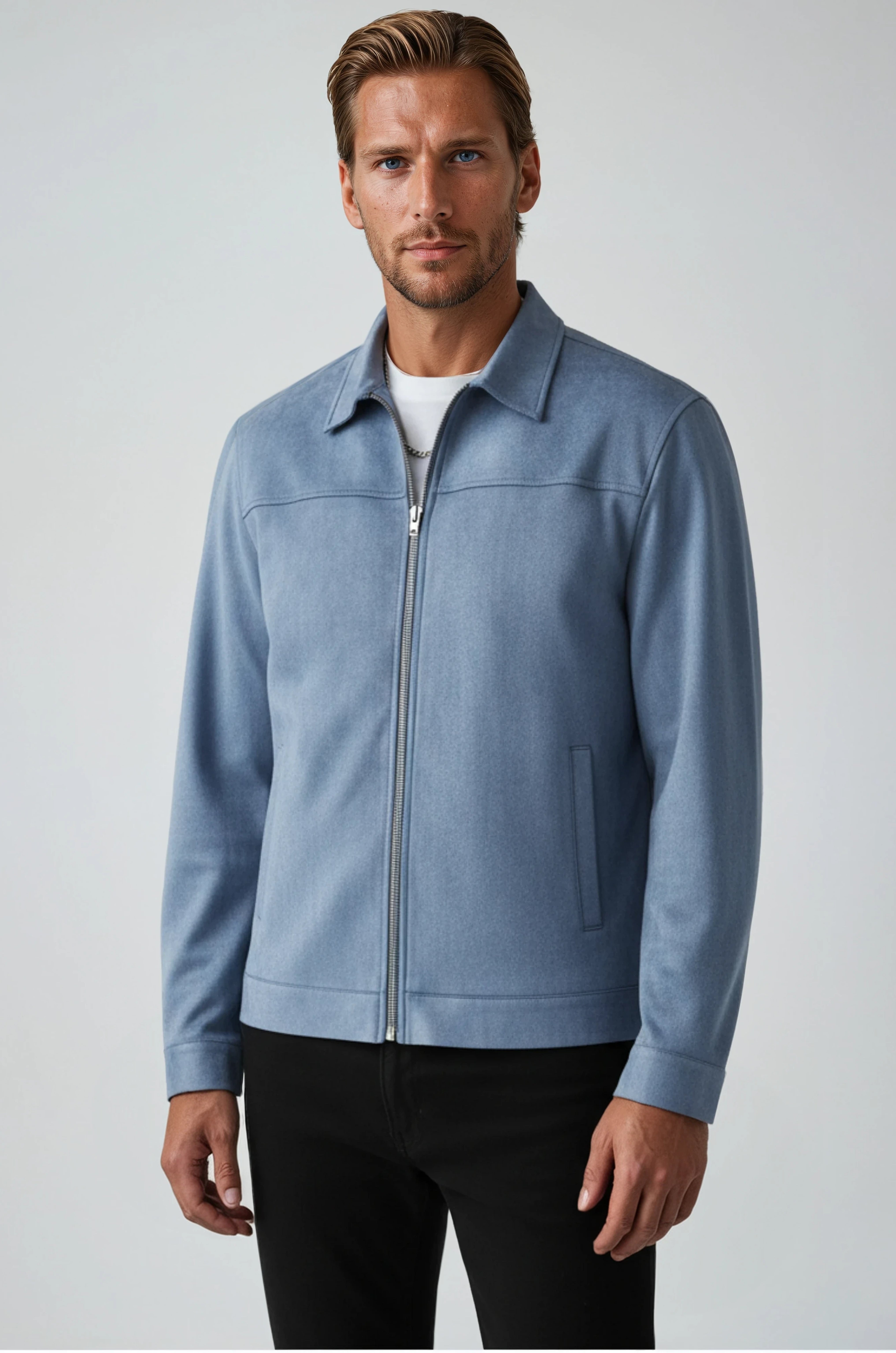 Dusty Blue Suède Jacket voor Men's