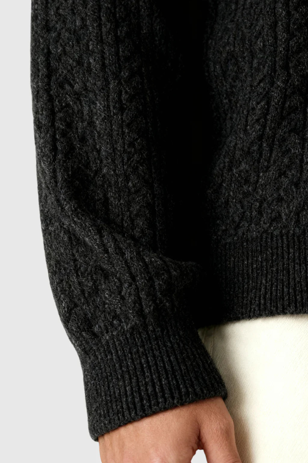 Men's Cable Knit Sweater met Klein V-Hals - Black