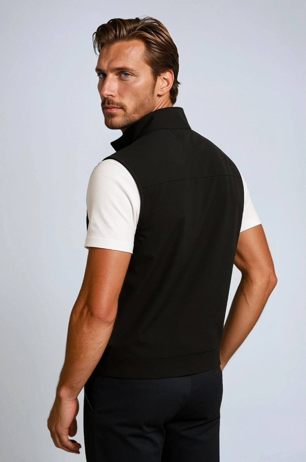 Casual Staande Collar Vest met Zip - Black