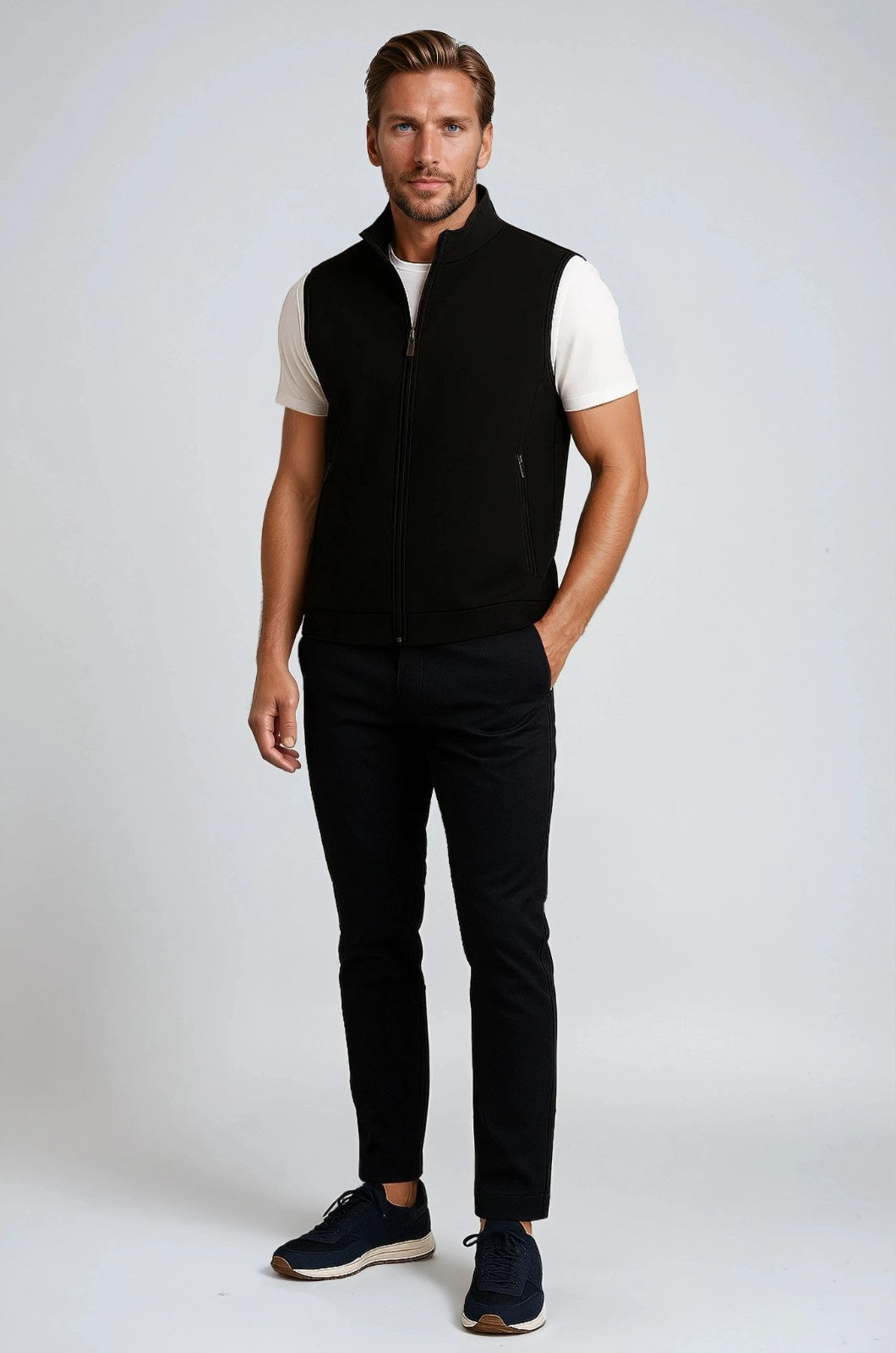 Casual Staande Collar Vest met Zip - Black