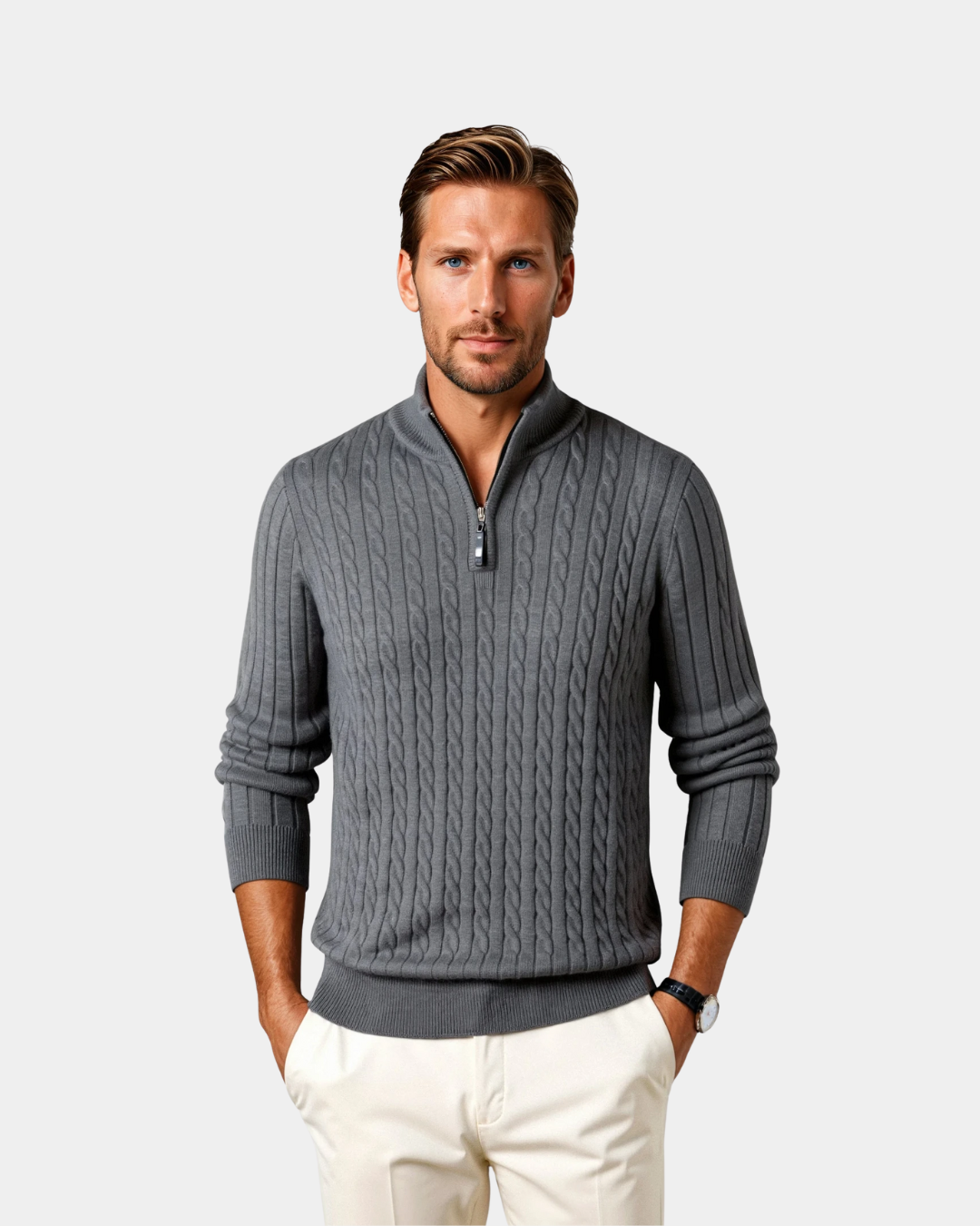 The Old Money Quarter Zip Knit — Grijs