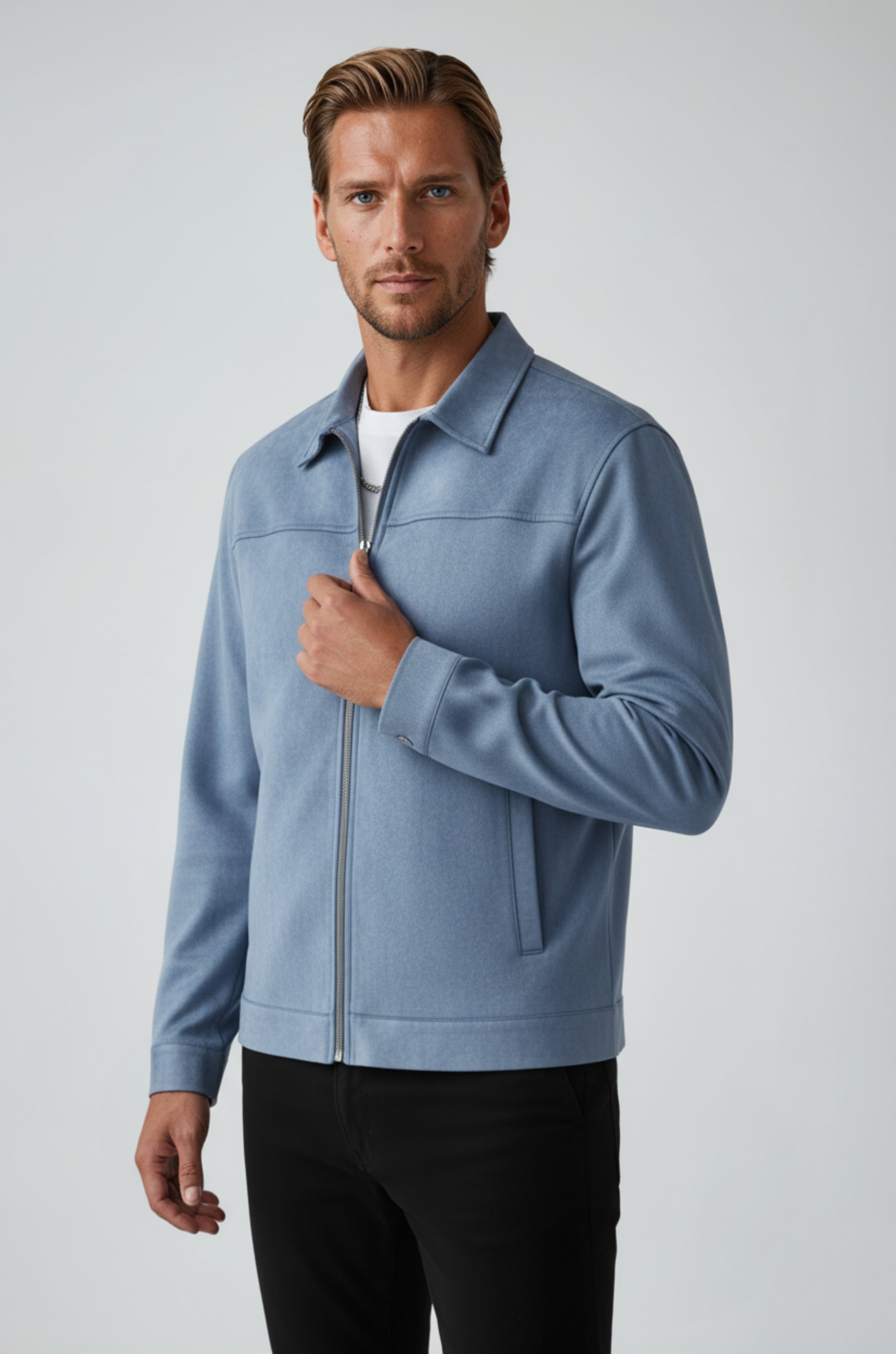 Dusty Blue Suède Jacket voor Men's