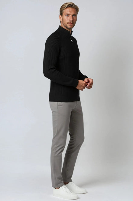 Men's Half-Zip Knit Sweater met Staande Kraag - Zwart