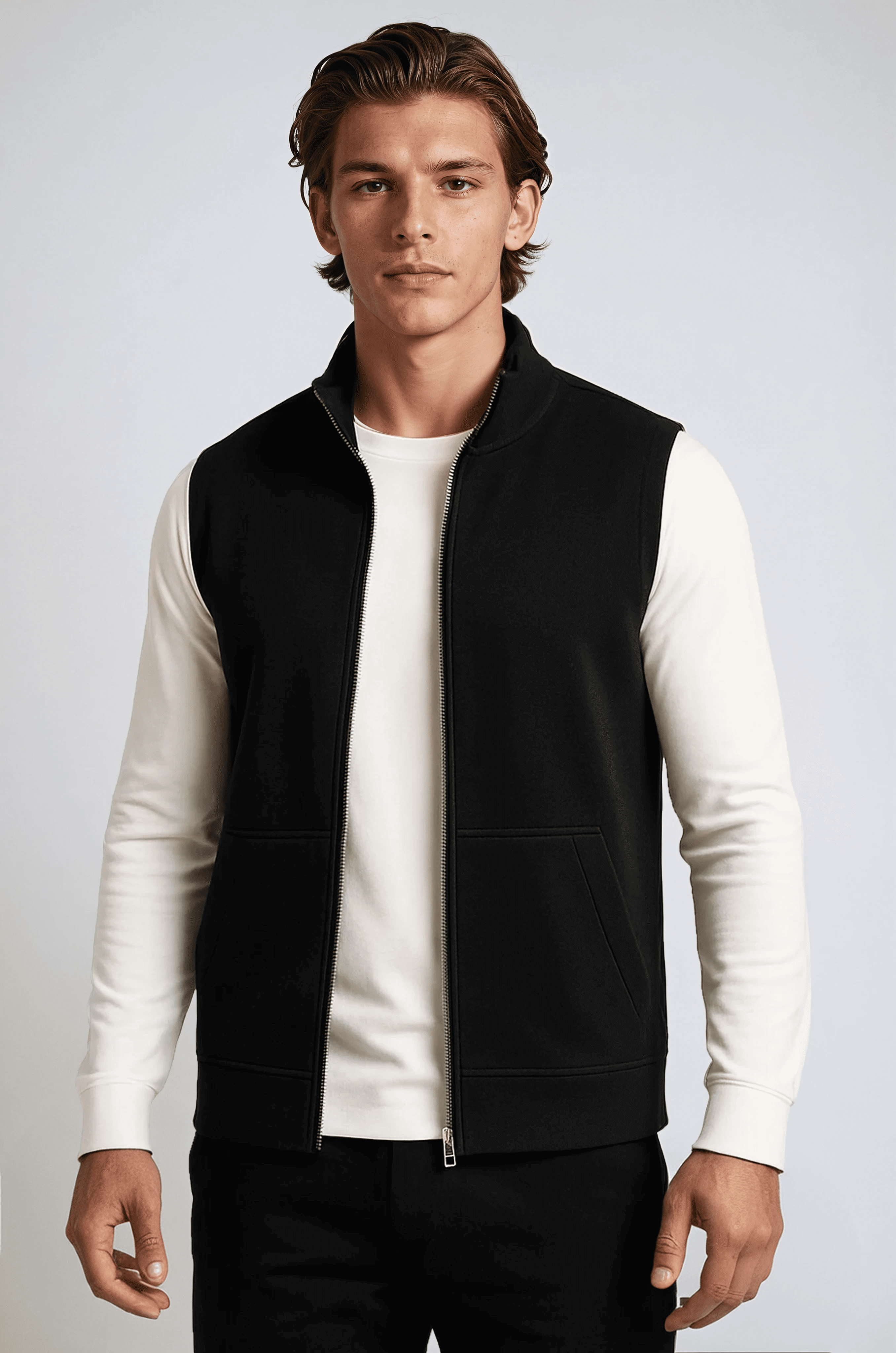 Classic Black Knitted Mouwloos Cardigan