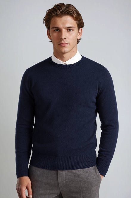 Men's Classic Crew Neck Pullover Sweater - Navy Blue