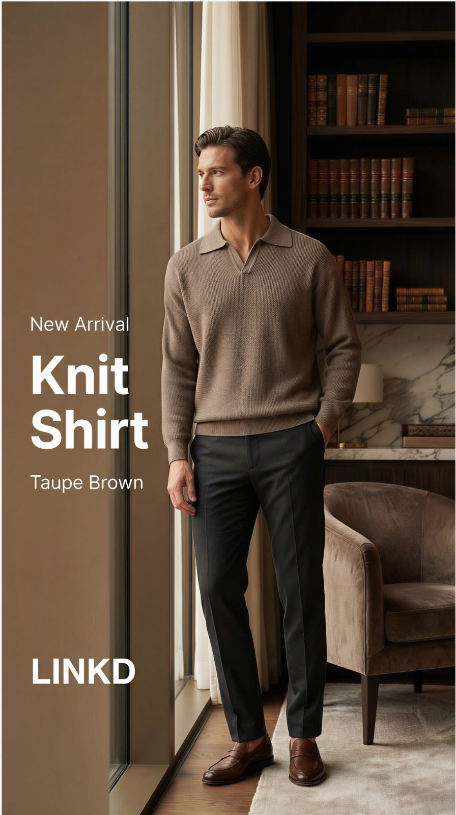 Men's Long Sleeve Knit Shirt met Lapel Collar