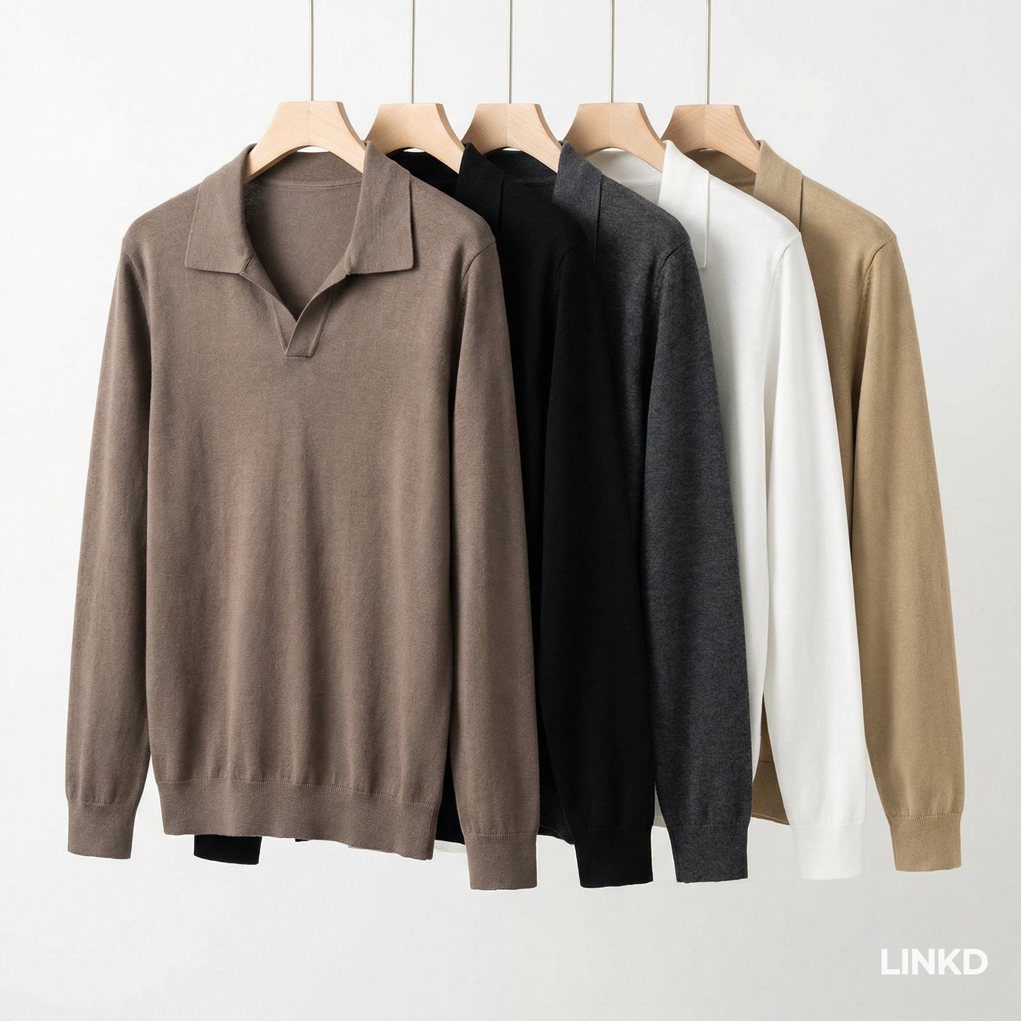 Men's Long Sleeve Knit Shirt met Lapel Collar