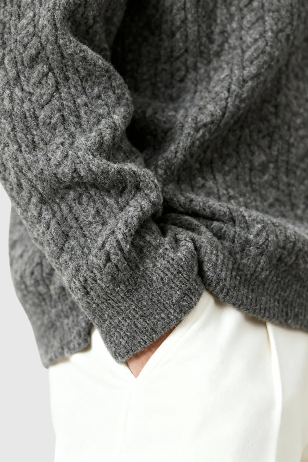 Men's Cable Knit Sweater met Klein V-Hals - Grey