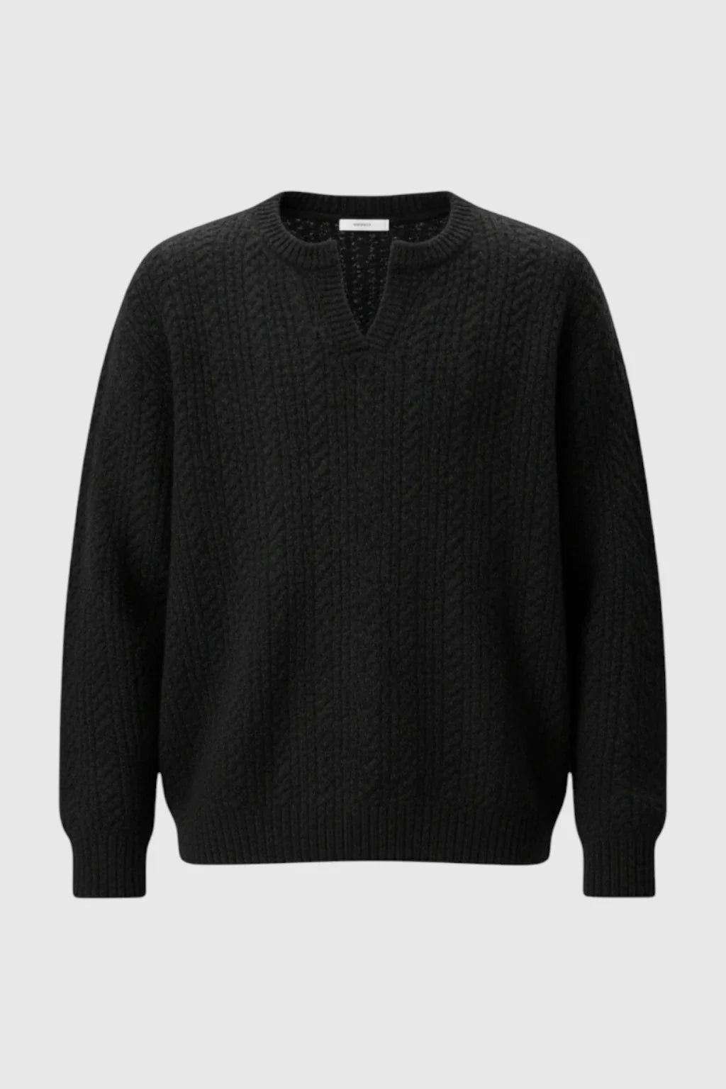Men's Cable Knit Sweater met Klein V-Hals - Black