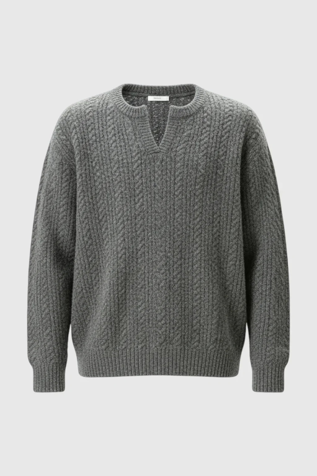 Men's Cable Knit Sweater met Klein V-Hals - Grey