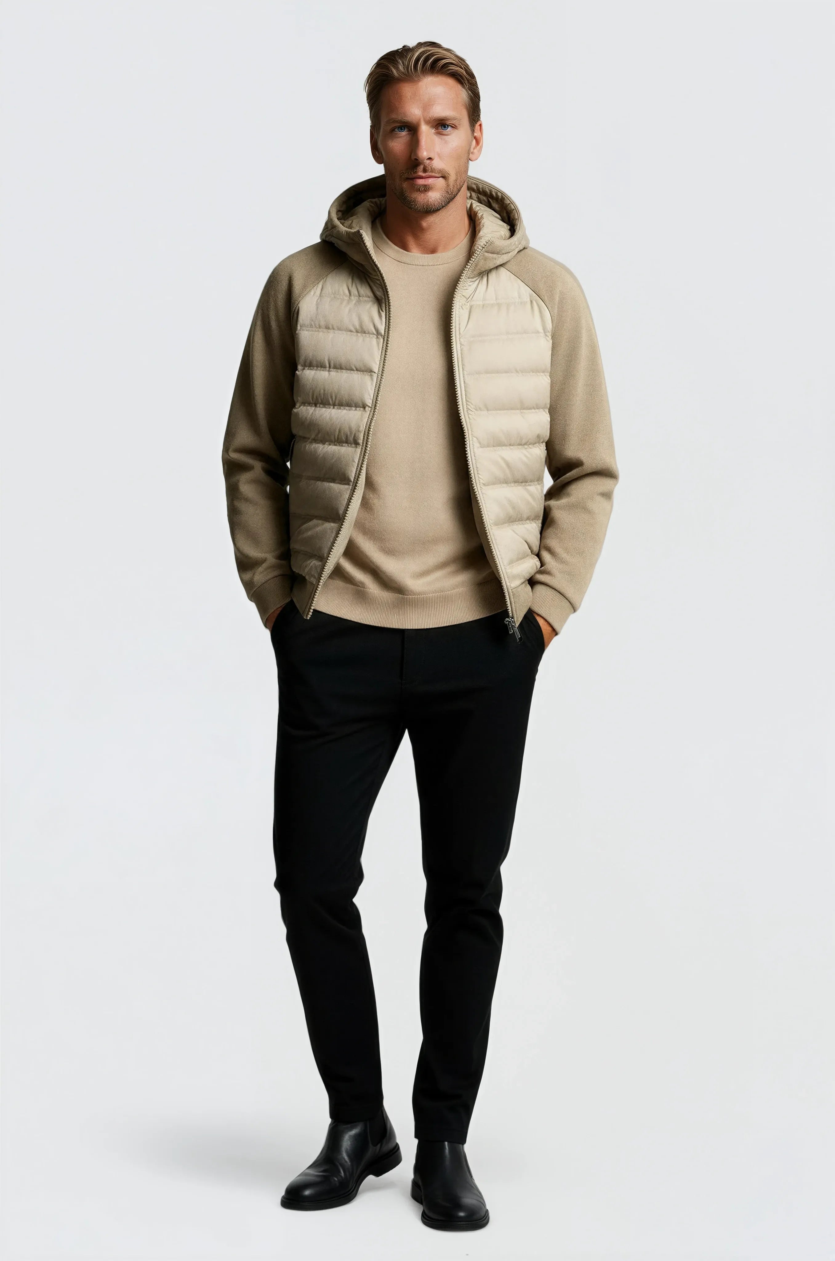 Loose Fit Donsjack met Capuchon - Beige