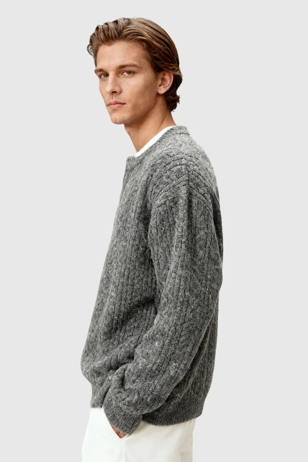 Men's Cable Knit Sweater met Klein V-Hals - Grey
