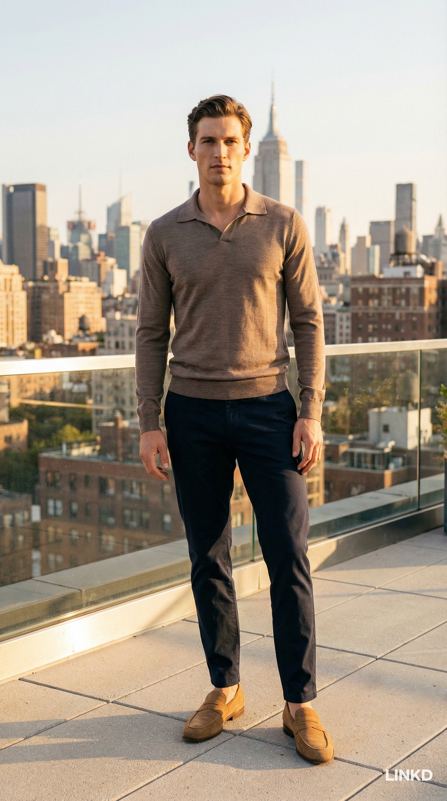 Men's Long Sleeve Knit Shirt met Lapel Collar