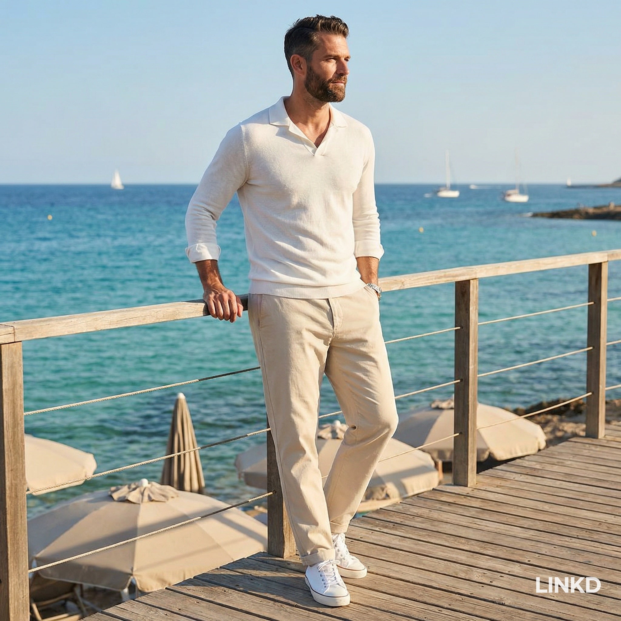 Men's Long Sleeve Knit Shirt met Lapel Collar